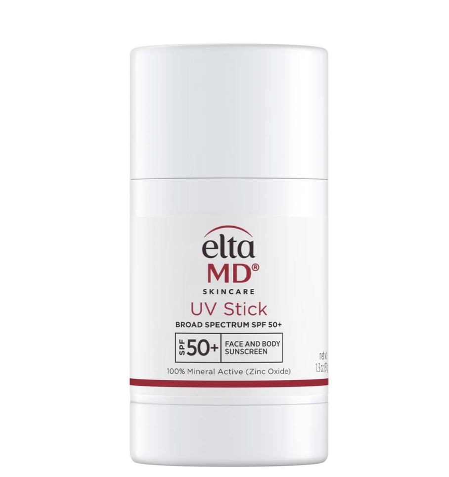 EltaMD UV Stick Broad-Spectrum SPF 50+ is a 100% mineral sunscreen stick with antioxidant protection that is easy to apply and ideal for on-the-go and reapplication. The mess-free formula is dermatologically tested and is great for adults and children. UV Stick is fragrance-free, paraben-free, dye-free, hypoallergenic, and non-comedogenic.